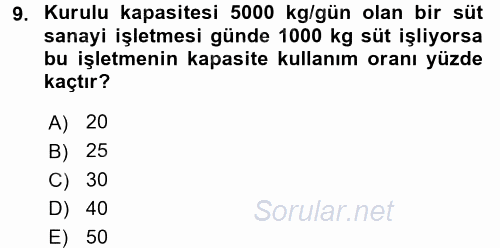 Hayvancılık Ekonomisi 2016 - 2017 Ara Sınavı 9.Soru