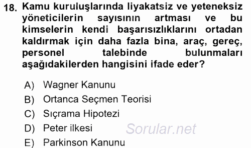 Kamu Ekonomisi 1 2016 - 2017 Ara Sınavı 18.Soru