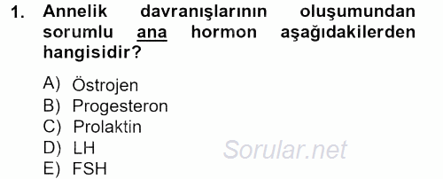 Hayvan Davranışları ve Refahı 2013 - 2014 Dönem Sonu Sınavı 1.Soru