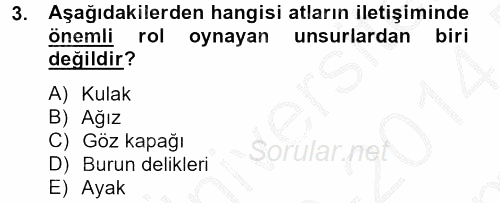 Hayvan Davranışları ve Refahı 2013 - 2014 Dönem Sonu Sınavı 3.Soru