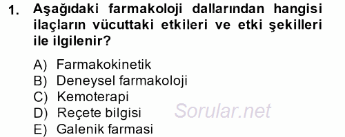 Temel Veteriner Farmakoloji ve Toksikoloji 2014 - 2015 Ara Sınavı 1.Soru