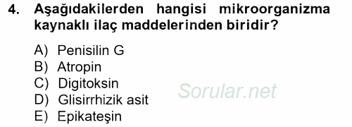 Temel Veteriner Farmakoloji ve Toksikoloji 2014 - 2015 Ara Sınavı 4.Soru