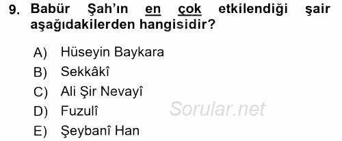 XVI. Yüzyıl Türk Edebiyatı 2017 - 2018 Ara Sınavı 9.Soru