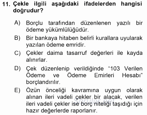 Genel Muhasebe 2 2015 - 2016 Ara Sınavı 11.Soru