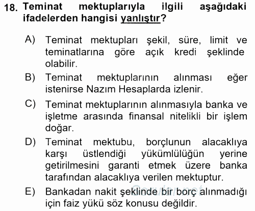 Genel Muhasebe 2 2015 - 2016 Ara Sınavı 18.Soru