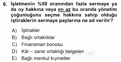 Genel Muhasebe 2 2015 - 2016 Ara Sınavı 6.Soru