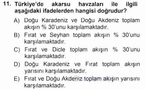 Tarımsal Yapılar ve Sulama 2012 - 2013 Dönem Sonu Sınavı 11.Soru