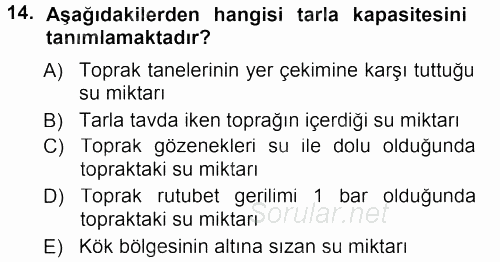 Tarımsal Yapılar ve Sulama 2012 - 2013 Dönem Sonu Sınavı 14.Soru