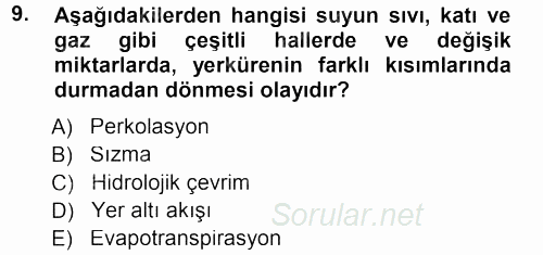 Tarımsal Yapılar ve Sulama 2012 - 2013 Dönem Sonu Sınavı 9.Soru