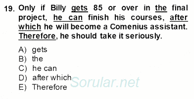 Pedagojik Gramer 1 2013 - 2014 Dönem Sonu Sınavı 19.Soru