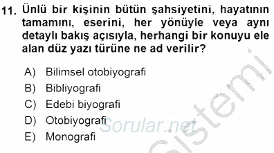 Cumhuriyet Dönemi Türk Nesri 2015 - 2016 Dönem Sonu Sınavı 11.Soru