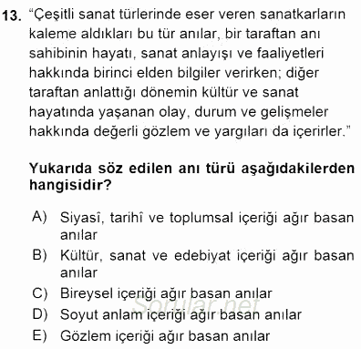 Cumhuriyet Dönemi Türk Nesri 2015 - 2016 Dönem Sonu Sınavı 13.Soru