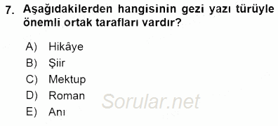 Cumhuriyet Dönemi Türk Nesri 2015 - 2016 Dönem Sonu Sınavı 7.Soru