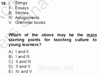 Çocuklara Yabancı Dil Öğretimi 2 2013 - 2014 Tek Ders Sınavı 19.Soru