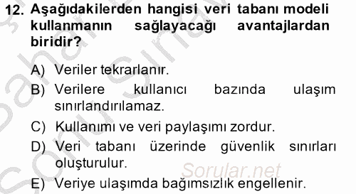 Muhasebede Bilgi Yönetimi 2014 - 2015 Dönem Sonu Sınavı 12.Soru