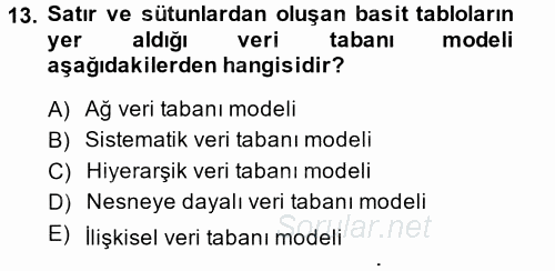 Muhasebede Bilgi Yönetimi 2014 - 2015 Dönem Sonu Sınavı 13.Soru