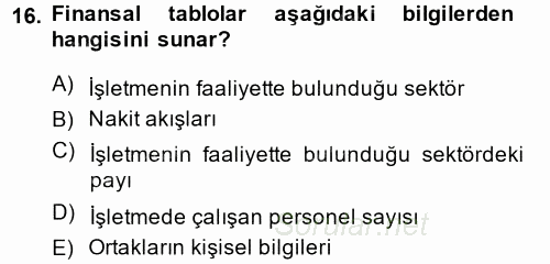Muhasebede Bilgi Yönetimi 2014 - 2015 Dönem Sonu Sınavı 16.Soru