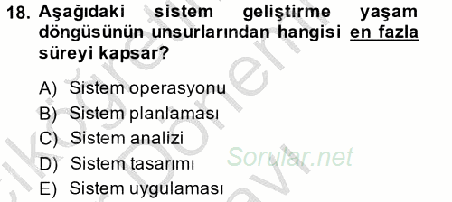 Muhasebede Bilgi Yönetimi 2014 - 2015 Dönem Sonu Sınavı 18.Soru