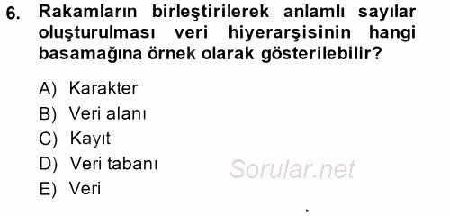 Muhasebede Bilgi Yönetimi 2014 - 2015 Dönem Sonu Sınavı 6.Soru
