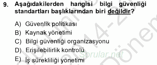 Muhasebede Bilgi Yönetimi 2014 - 2015 Dönem Sonu Sınavı 9.Soru