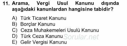 Vergi Usul Hukuku 2012 - 2013 Dönem Sonu Sınavı 11.Soru