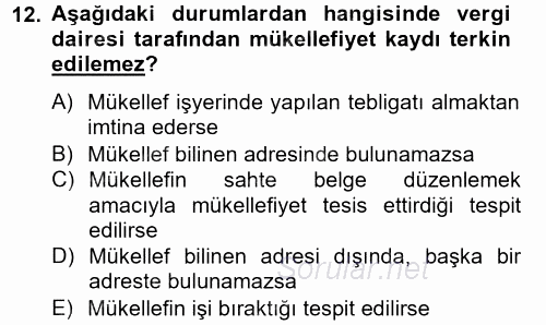 Vergi Usul Hukuku 2012 - 2013 Dönem Sonu Sınavı 12.Soru