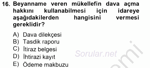 Vergi Usul Hukuku 2012 - 2013 Dönem Sonu Sınavı 16.Soru