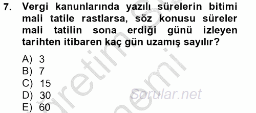 Vergi Usul Hukuku 2012 - 2013 Dönem Sonu Sınavı 7.Soru