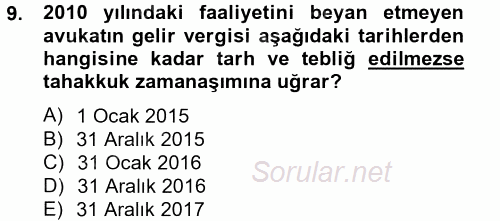 Vergi Usul Hukuku 2012 - 2013 Dönem Sonu Sınavı 9.Soru