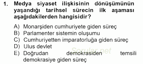 Medya Siyaset Kültür 2012 - 2013 Ara Sınavı 1.Soru