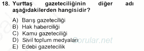 Medya Siyaset Kültür 2012 - 2013 Ara Sınavı 18.Soru