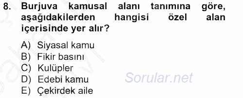 Medya Siyaset Kültür 2012 - 2013 Ara Sınavı 8.Soru