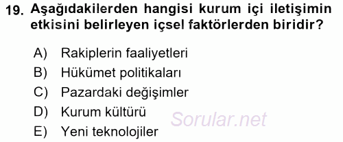 Halkla İlişkiler Uygulamaları ve Örnek Olaylar 2017 - 2018 Ara Sınavı 19.Soru