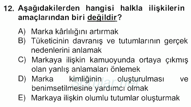 Marka İletişim Kampanyaları 2012 - 2013 Ara Sınavı 12.Soru