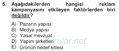 Marka İletişim Kampanyaları 2012 - 2013 Ara Sınavı 5.Soru