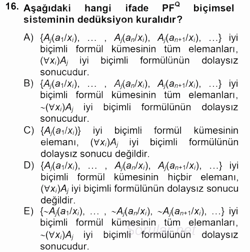 Sembolik Mantık 2012 - 2013 Dönem Sonu Sınavı 16.Soru