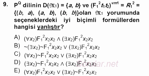 Sembolik Mantık 2012 - 2013 Dönem Sonu Sınavı 9.Soru