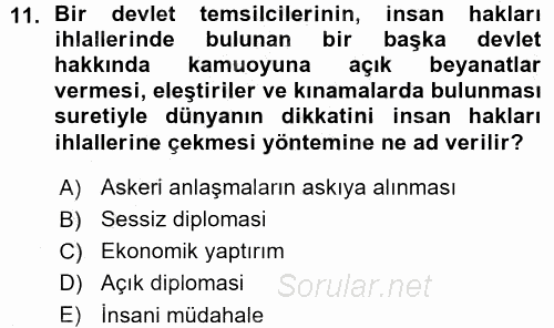 İnsan Hakları ve Demokratikleşme Süreci 2015 - 2016 Ara Sınavı 11.Soru