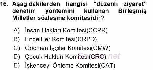 İnsan Hakları ve Demokratikleşme Süreci 2015 - 2016 Ara Sınavı 16.Soru