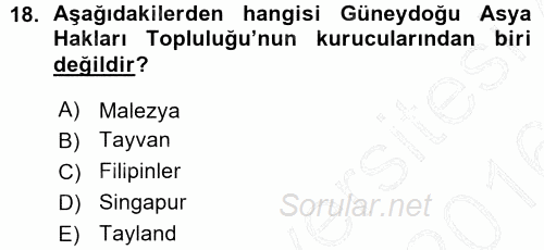 İnsan Hakları ve Demokratikleşme Süreci 2015 - 2016 Ara Sınavı 18.Soru
