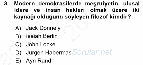 İnsan Hakları ve Demokratikleşme Süreci 2015 - 2016 Ara Sınavı 3.Soru
