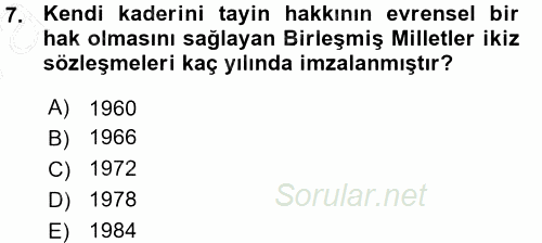 İnsan Hakları ve Demokratikleşme Süreci 2015 - 2016 Ara Sınavı 7.Soru