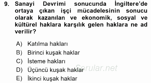 İnsan Hakları ve Demokratikleşme Süreci 2015 - 2016 Ara Sınavı 9.Soru