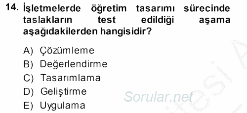 İşletmelerde Eğitim ve Geliştirme 2014 - 2015 Dönem Sonu Sınavı 14.Soru