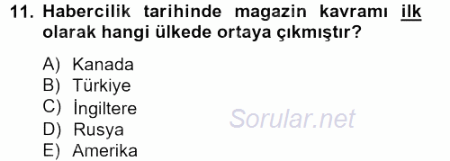 Haber Türleri 2012 - 2013 Dönem Sonu Sınavı 11.Soru