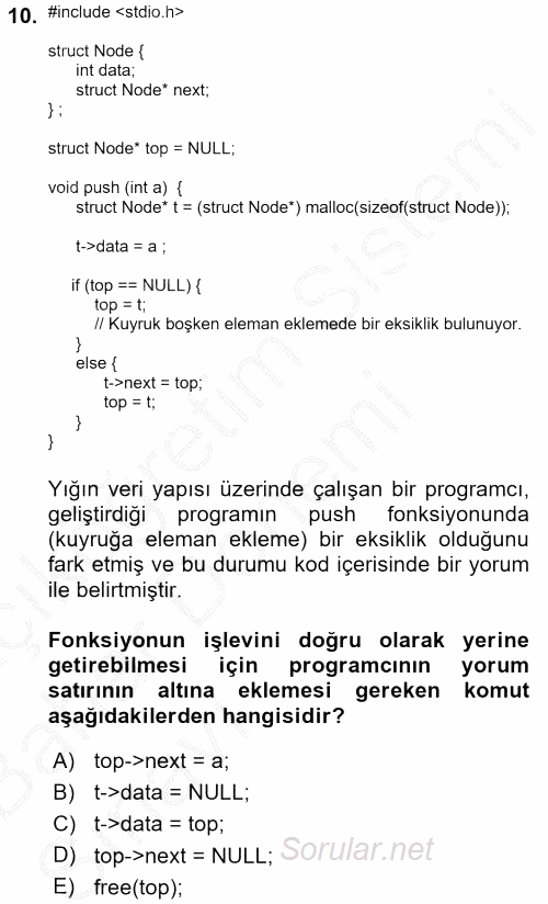 Programlama Ve Algoritmalar 2016 - 2017 Ara Sınavı 10.Soru