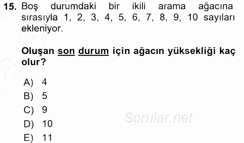 Programlama Ve Algoritmalar 2016 - 2017 Ara Sınavı 15.Soru