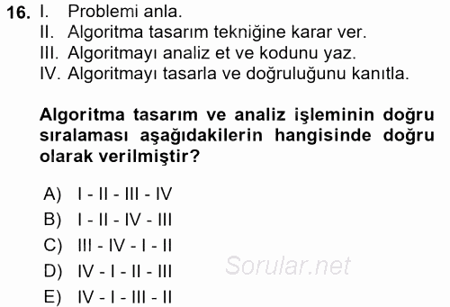 Programlama Ve Algoritmalar 2016 - 2017 Ara Sınavı 16.Soru