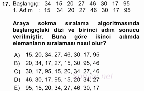 Programlama Ve Algoritmalar 2016 - 2017 Ara Sınavı 17.Soru