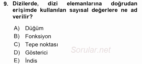 Programlama Ve Algoritmalar 2016 - 2017 Ara Sınavı 9.Soru